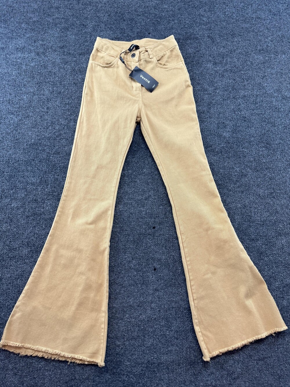 Venti6 Jeans Womens 14 Beige Mid Rise Flare Raw Hem Fringe Denim Pants